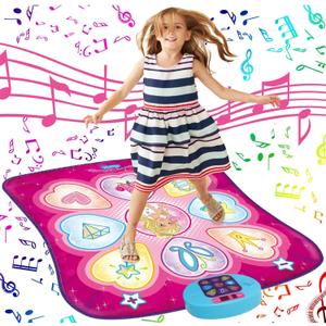 SUNLIN Dance Mat - Rhythm Step Play Mat - Dance Game Toy Pad with LED Lights, Gift for Kids Girls 3-12, Adjustable Volume, Built-in Music, 3 Challenge Levels (Pink)