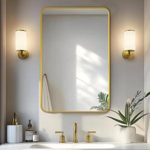 Delma Bathroom Mirror, Black Framed Bathroom Mirror for Over Sink, High-Definition Vanity Mirror, Versatile Mirror for Bathroom, Hangs Horizontally or Vertically(30x20, Gold)