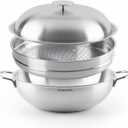 316 Stainless Steel Heavy Duty 12.6 inch 6.3 Quart Wok pan with Lid and Steamer, Stir Fry Pan, 5Ply, Induction Cookware, Dishwasher Safe, Oven Safe