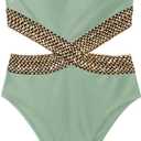 Milumia Women's Stitch Detail Strapless One Piece Swimsuit Cut Out Bandeau Bathing Suit (Green, L)
