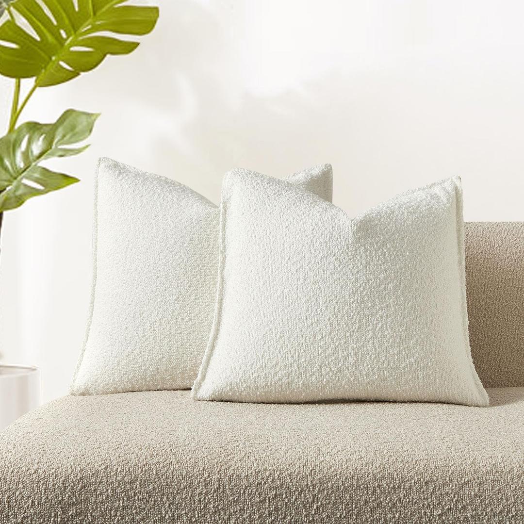 JUSPURBET White Decorative Pillow Covers 20x20 Set of 2 Throw Pillow Covers for Couch Sofa Bed Cozy Boucle Textured Cushion Covers Cases with Hidden Zipper for Living Room Home Decor