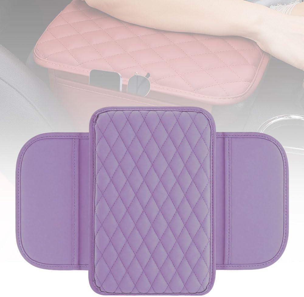 Car Center Console Cover, Universal Microfiber Leather Car Armrest Cover Cushion, Vehicle Seat Box Cushion Protector with 2 Storage Bagsfor Most Vehicles (Purple)