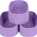 CubesLand Small Storage Baskets for Shelves, Closet Organization Storage Bins Empty Gift Basket 3 Packs Baby Nursery Woven Baskets for Organizing, Rectangular Clothes Closet Shelves Baskets Purple
