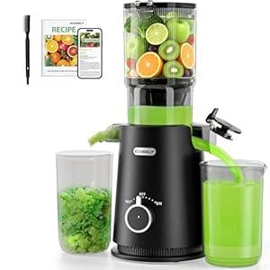 ECOSELF Juicer Machines With Wide Mouth Feed Chute For Fruits and Leafy Greens, Cold Press Juicer With Self Feeding & Hands-Free For Family, Juice Extractor Machine Easy to Clean (With Brush）