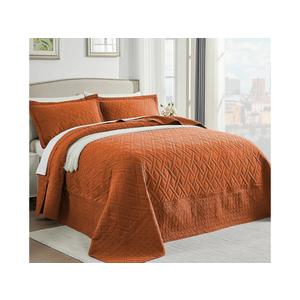 Qucover 132 x 120 Oversized King Quilt, Burnt Orange California King Bedspread, Soft Lightweight Microfiber Extra Wide Quilt, 3PC Geometric Diamond Pattern Coverlet with 2 Pillow Shams