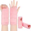 SATINIOR 2 Pieces Carpal Tunnel Wrist Brace Support Removable Metal Wrist Splint for Women Men, Three Adjustable Compression Straps for Tendinitis Sports Injuries Pain Relief (Right and Left Hand, Pink)
