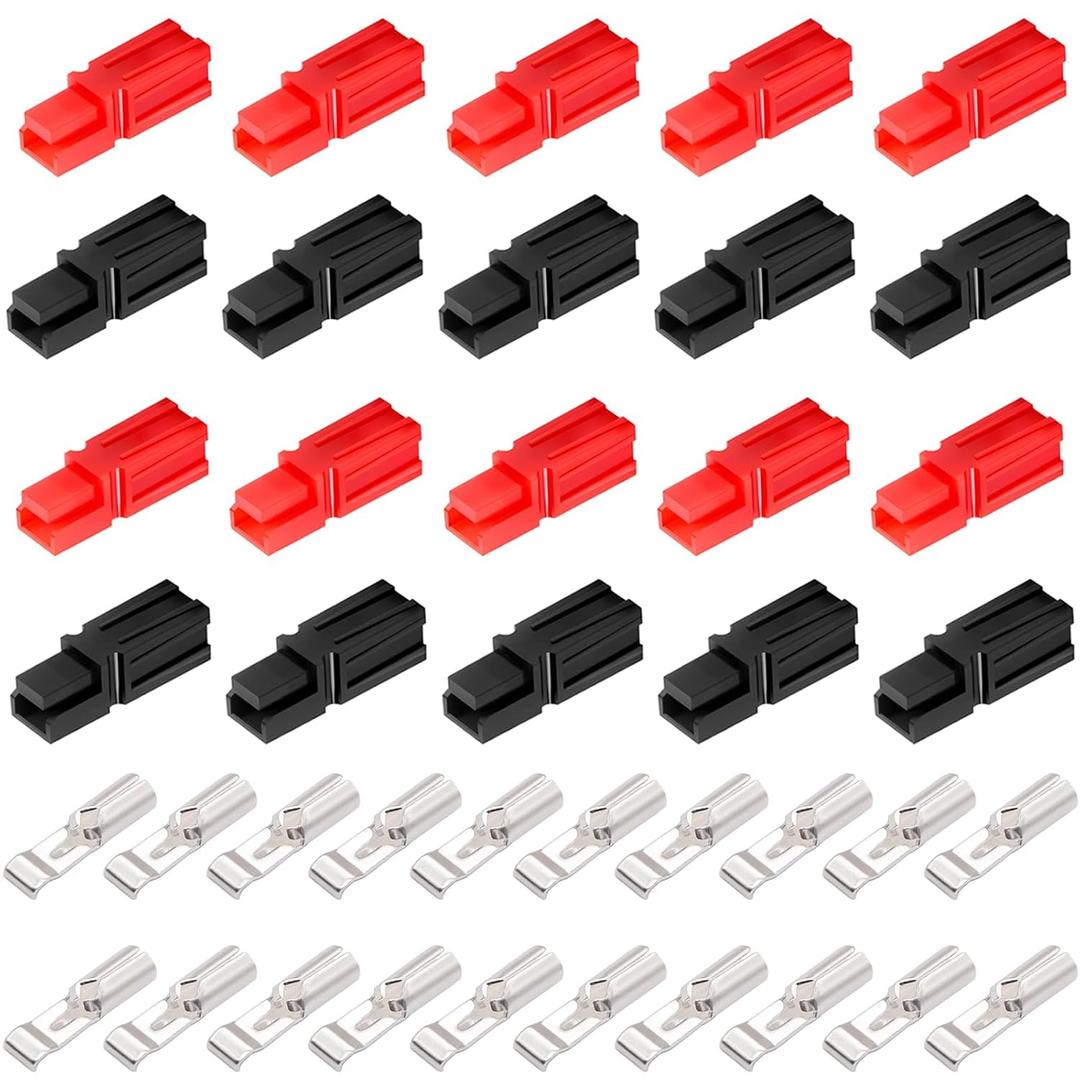 smseace 10 Pairs 30 Amp Power Connector Quick Connect,Disconnect Assortment Kit,Including 10pcs Red housing10pcs Black housing20pcs Silver Copper Contacts (30Amp)
