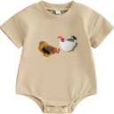 Kayotuas Baby Boys Girls Farm Animal Outfit Summer Clothes Cow and Chicken T Shirt Romper Newborn Country Western Onesie Tops, 6-12M 