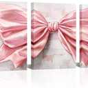 HOMEOART Bow Painting Canvas Print Bow Picture Bathroom Decor Bedroom Wall Decor 12x16inchx3Pieces Framed (Pink)