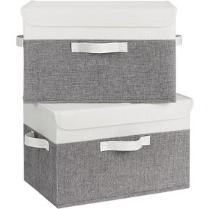 GRANNY SAYS Fabric Storage Boxes, Memory Keepsake Box, Large Storage Bins with Lids, Closet Organizers, Toy Box, Storage Baskets for Shelves, White/Gray, 2-Pack