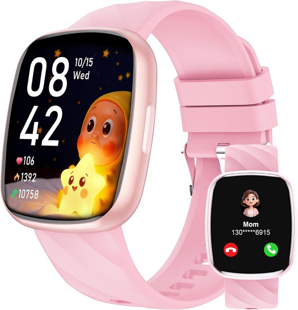 Smart Watch for Kids-Watches for Girl boy Teens IP68 1.75" Fitness Tracker with Heart Rate Sleep Monitor Pedometer Alarm Clock Games-Kid Sport Watch for 4-14 Ages Girls boy Gift Pink
