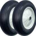 2-Pack of 4.80/4.00-8" Flat Free Tire on Wheel,16"Universal Solid Wheelbarrow Tire,3"Center Hub with 3/4" Bearings,Steel Rim,Ribbed Tread,for Wheelbarrows,Garden and Utility Carts,Trolleys