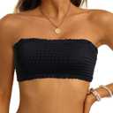 Aqua Eve Women Strapless Bikini Top Only Bandeau Swim Top Tube Top Swimsuit (Large, Black)