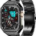 BAITEYOU Stainless Steel Watch Band with Case Compatible with Apple Watch band Ultra 3 2 1 49mm, Rugged Strap with Metal Protective Bumper Cover for iWatch Bands Men (Black)