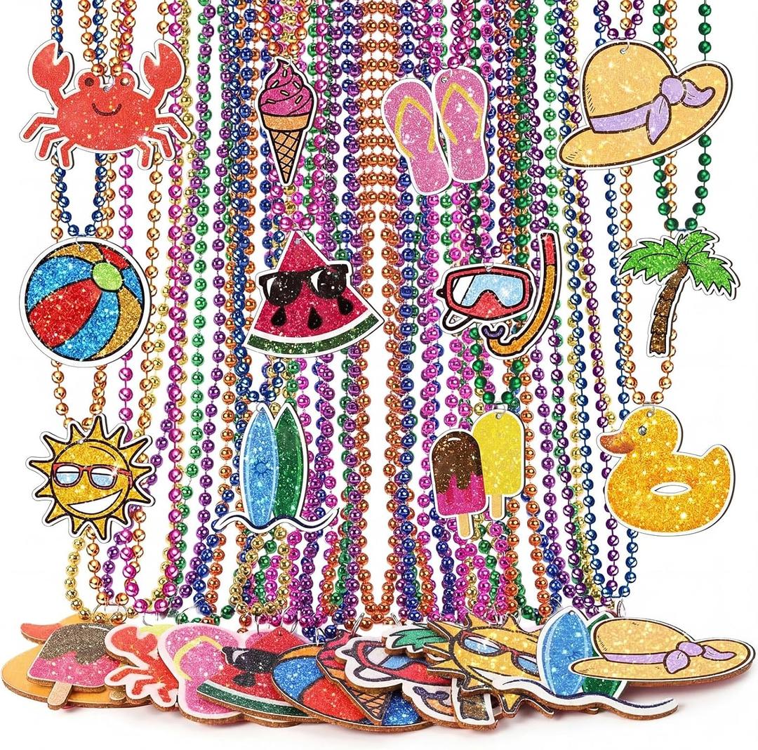 Tondiamo 36 Pcs Hawaiian Beaded Necklaces Bulk Summer Beach Pool Party Favors Tropical Pendant Necklaces Jewelry for Hawaiian Luau Party Favors Beach Themed Decor for Carnival Luau Supply