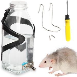 Hamster & Parrot Bird Automatic Drinking Device, Chinchilla & Bunny Rabbit No Drip Chew Proof Glass Water Bottle (Spout-Silver)