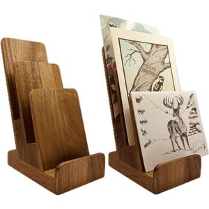 Distinguished 3-Tier Acacia Wood Literature Holder, Trifold Brochure Holder, Flyer Holder, Postcard Display and Countertop Wooden Display Stand [Pack of 2]