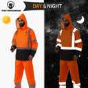Hi Vis Rain Jackets for Men Reflective Waterproof High Visibility Class 3 Safety Rain Coat with Black Bottom, S-M