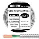 200FT 8/2 Metal Clad (MC) Cable with Ground, 8 Gauge Electric Wire with Aluminum Armor, Solid Bare Copper Conductors for Indoor Outdoor Underground Embedded Installation (8/2, 200 ft)