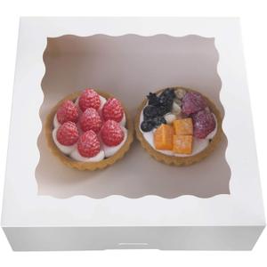 ONE MORE 10inch White Natural Bakery Pie Boxes With PVC Windows,Large Cookie box 10x10x2.5inch 12 of Pack