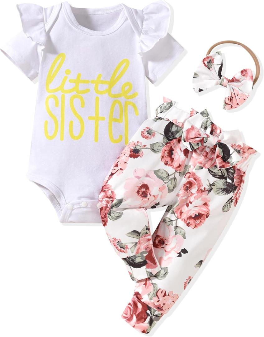 fioukiay Preemie Newborn Baby Girls Clothes Infant Little Kids Romper Bodysuit Pants Headband Clothing Set Summer Outfits (White)