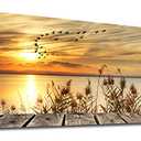yearainnｮ Canvas Wall Art Sunset Lake Dock Fall Nature Picture 24" x 48" Old Wooden Bridge Reeds Birds Flying Shore Dusk Landscape Canvas Artwork for Bedroom Living Room Home Kitchen Office Wall Decor