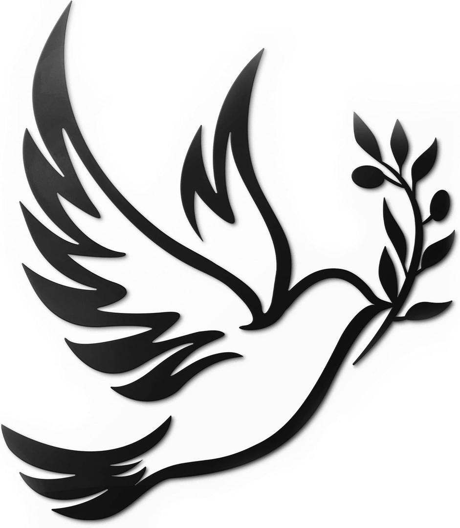 Vivegate Dove of Peace Olive Branch Metal Wall Art Olive Branches Peace Black Outline White Dove Metal Wall Decor (Large - 15"X13", Dove)