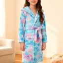 Funnycokid Girls Robe Size 10 Mermaid Bathrobe Kids Plush Fleece Hooded Pajamas 10 Years