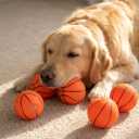 LOGOFUN 5pcs Squeaky Dog Ball Latex Rubber Pet Toys Basketball Shape Puppy Chew Toy for Small Middle Animal Interactive Accessories