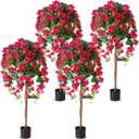 Giegxin 4 Pcs 4 ft Bougainvillea Artificial Tree with Flowers for Outdoors Tall Fake Bougainvillea Tree in Plastic Pot for Outdoor Indoor Home Office Wedding Decor