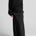 Women's Satin Silky High Waist Maxi Skirt Elegant Elastic Waistband A Line Long Skirts (Black)