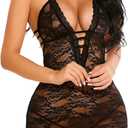 Avidlove Women Babydoll Lingerie Lace Chemise Halter Nightwear Teddy Dress (Small, Black)