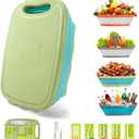 Gintan Camping Cutting Board, 9-in-1 Collapsible Chopping Board with Colander, Kitchen Vegetable Washing Basket for Camping, Camping Gifts Camping essentials for RV Campers (Blue Green)