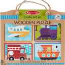 Melissa & Doug Natural Play Wooden Puzzle: Ready, Set, Go (Four 4-Piece Vehicle Puzzles)