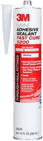 3M Marine Adhesive Sealant Fast Cure 5200 (06520) Permanent Bonding and Sealing for Boats and RVs Above and Below the Waterline Waterproof Repair, White, 10 fl oz Cartridge