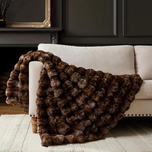 Cheetah Leopard Print Bubble Throw Blanket, Luxury Faux Rabbit Fur Mink Plush Throw for Couch, Sofa and Bed, Soft Fluffy Fuzzy Cozy Blanket for Women, 50x60 inches, Chocolate Brown