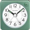 Bulova Clocks B1874, Ultra Small Travel Alarm with Snooze and Light, No Ticking, Verde,Green