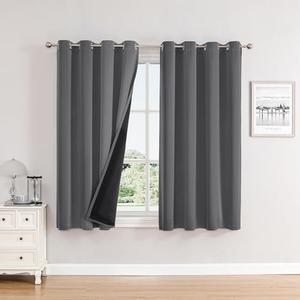 ChrisDowa 100% Blackout Curtains for Bedroom with Black Liner, 2 Thick Layers Total Blackout Thermal Insulated Grommet Window Curtains 2 Panels Set (Grey, 52 x 54 Inch)