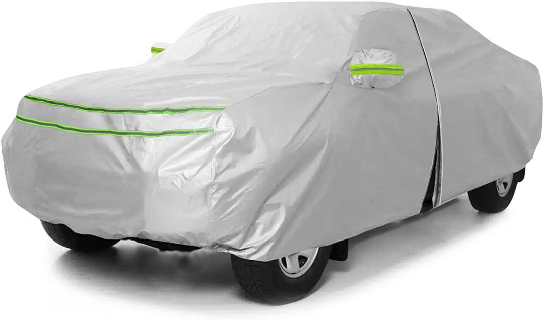 All Weather Universal Car Cover, Waterproof Snow Proof UV Proof Scratch Proof Bird Droppings Proof with Driving Cab Zipper, Fit for Pickup Truck Body Length 213" to 237" - Silvery