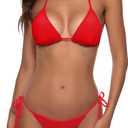 Women Two Piece Bikini Swimsuit Sexy Bathing Suits Halter Triangle Tops String Bikini Sets (Small, Red)