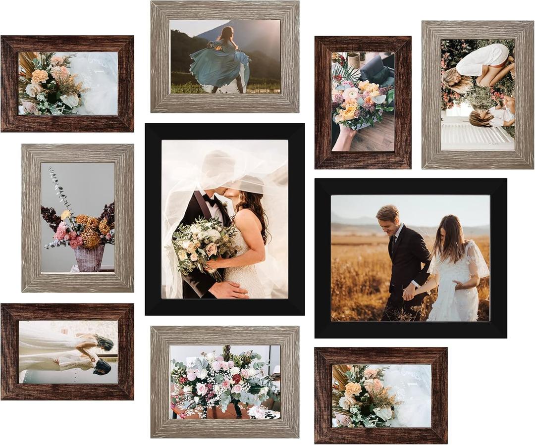 LUCKYLIFE Picture Frames Collage Wall Decor 10-Pack, Gallery Wall Frame Set with 8x10 5x7 4x6 Frames in 3 Different Finishes