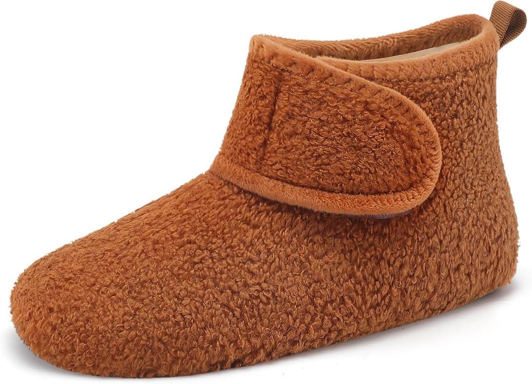 L-RUN Womens Mens House Slippers Non-Slip Warm Booties Slippers for Indoor and Outdoor Lighweight House Shoes Washable (5.5-6.5 Women/4-5 Men, Brown)