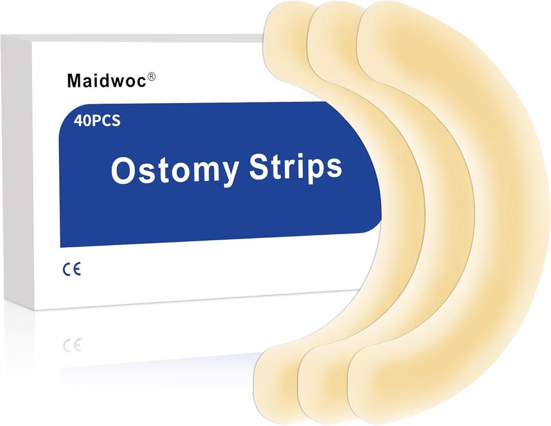 40 Pcs Elastic Ostomy Barrier Strips, Medical Grade Hydrocolloid Waterproof Leak, Skin Adhesive Ostomy Barrier Tape for Colostomy Bags