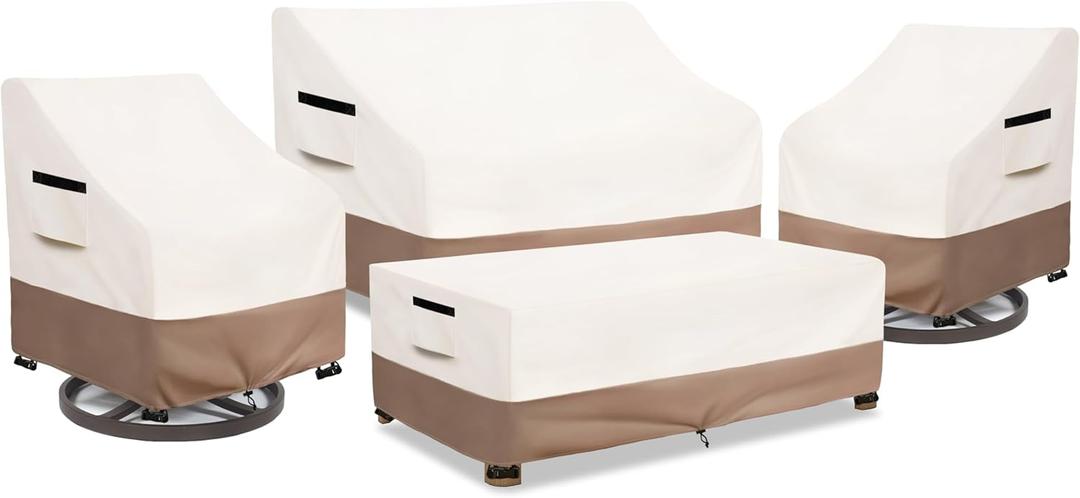 Patio Furniture Covers Waterproof, Heavy Duty 4-Piece Furniture Set Cover for Outdoor Couch, Lawn Chair, Coffee Table (Medium,Beige)