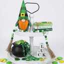 Wenqik 34 Pcs St. Patrick's Day Decorations Set St. Patrick's Tiered Tray Table Decor Include Book Stack Luck Blocks Bead Garland Cauldron Filled with Shamrock Coins Green Beaded Necklaces for Home