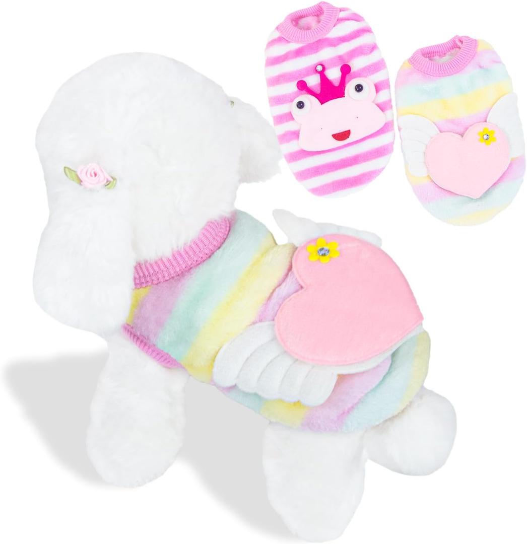 2 Pack Teacup Dog Clothes Warm Soft Fleece Extra Small Dog Sweaters for Puppy Chihuahua Yorkies Girl Fall Winter Cute Sweater Pet Clothes for Kitten, Rabbits, Guinea Pig,1.6-3lbs XXS (Pink)