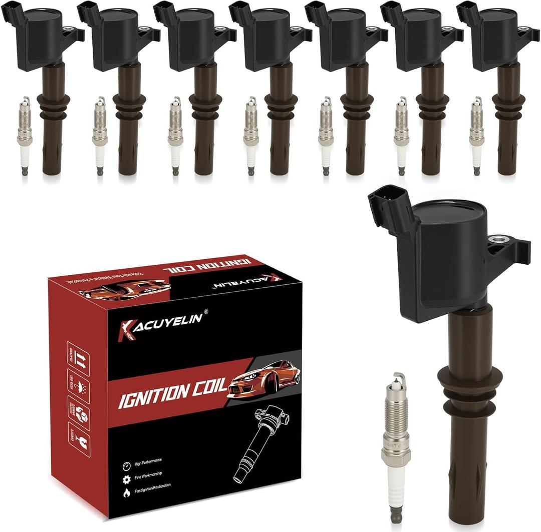 DG521 Ignition Coil Pack and Iridium-Platinum Spark Plugs Set of 8 Compatible with Ford Expedition Explorer F-150 F-250 F-350 Super Duty Mustang Lincoln Navigator Mercury Mountaineer 4.6L 5.4L V8