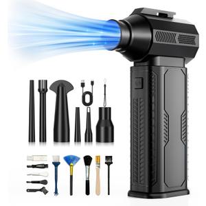 Compressed Air Duster, 130,000RPM Ultra-Powerful Cordless Electric Air Duster with 8000mAh Rechargeable Battery, 4-Gear Adjustable Air Blower for Keyboard, Computer, Car, Home Cleaning (Black)