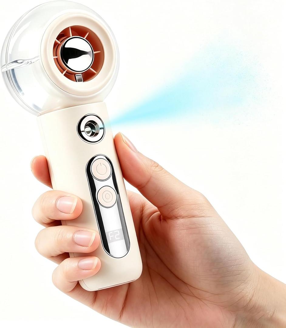 Handheld Portable Fan with Misting,High-Speed Brushless Motor,Ultra Long Lasting Rechargeable Battery,Personal Fans Portable Rechargeable,Suitable for Travel,Camping, Beach and Office Desk,Gift White