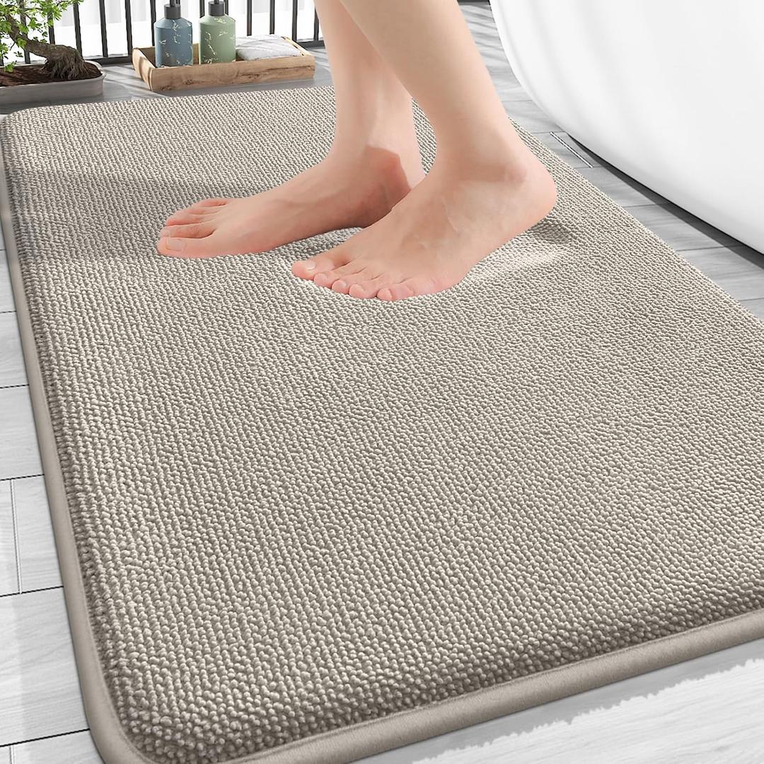 OLANLY Thick Memory Foam Bath Mat Rug 30x20, Extra Soft Absorbent Bathroom Rug, Quick Dry Bath Mats, Non-Slip, Machine Washable Carpet for Bathroom, Tub and Shower, Home Decor Accessories, Warm Taupe